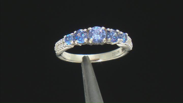 Blue And White Cubic Zirconia Rhodium Over Sterling Silver Ring 2.30ctw
