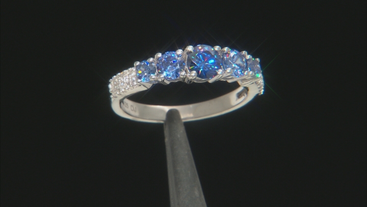 Blue And White Cubic Zirconia Rhodium Over Sterling Silver Ring 2.30ctw Video Thumbnail
