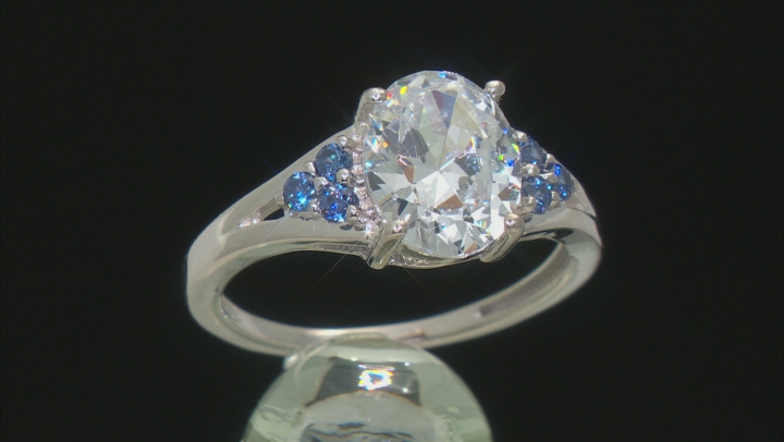 White And Blue Cubic Zirconia Rhodium Over Sterling Silver Ring 4.48ctw Video Thumbnail
