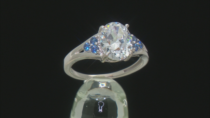 White And Blue Cubic Zirconia Rhodium Over Sterling Silver Ring 4.48ctw Video Thumbnail