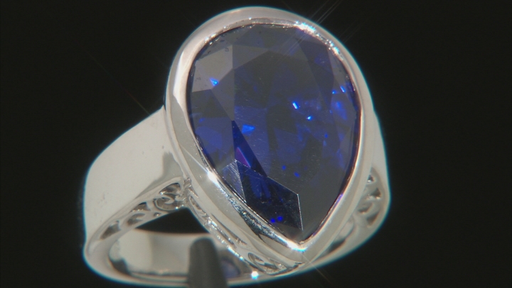 Blue Cubic Zirconia Rhodium Over Sterling Silver Ring 18.00ctw Video Thumbnail