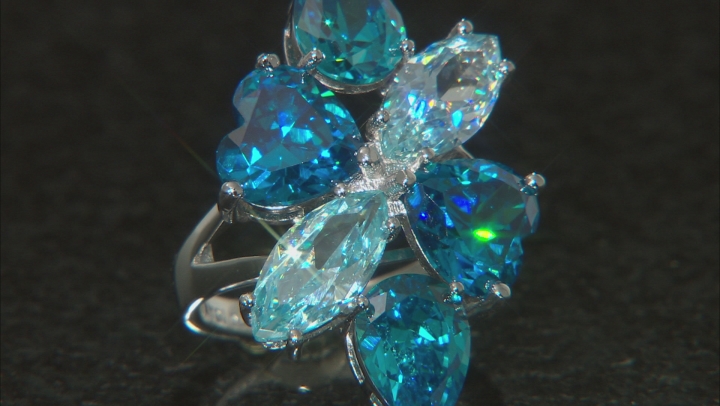 Blue Cubic Zirconia Rhodium Over Sterling Silver Ring 19.82ctw Video Thumbnail