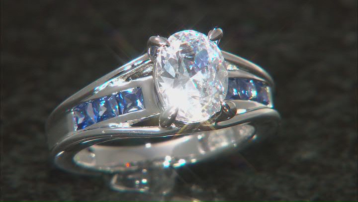 White And Blue Cubic Zirconia Rhodium Over Sterling Silver Ring 3.95ctw Video Thumbnail