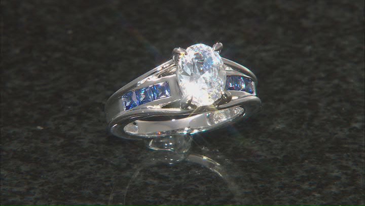 White And Blue Cubic Zirconia Rhodium Over Sterling Silver Ring 3.95ctw Video Thumbnail