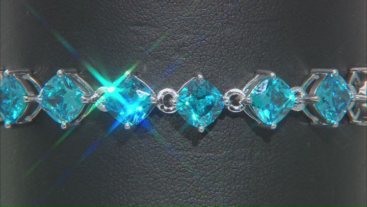 Blue Cubic Zirconia Rhodium Over Sterling Silver Bracelet 30.71ctw Video Thumbnail