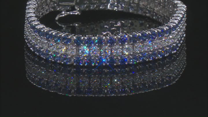 Blue And White Cubic Zirconia Rhodium Over Sterling Silver Tennis Bracelet 62.54ctw Video Thumbnail
