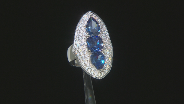 Blue And White Cubic Zirconia Platinum Over Sterling Silver Ring 8.43ctw Video Thumbnail