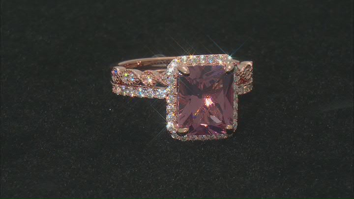 Pink And White Cubic Zirconia 18K Rose Gold Over Sterling Silver Ring With Band 4.24ctw Video Thumbnail