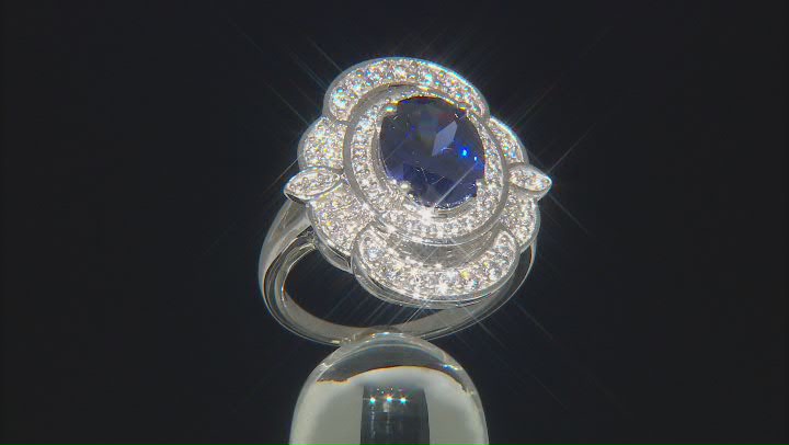 Blue And White Cubic Zirconia Rhodium Over Sterling Silver Ring 5.57ctw Video Thumbnail