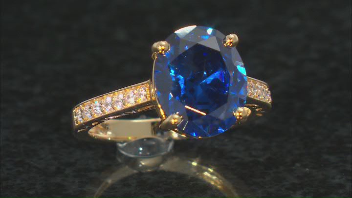 Blue And White Cubic Zirconia 18K Yellow Gold Over Sterling Silver Ring 8.66ctw Video Thumbnail