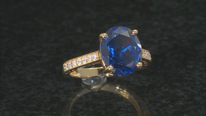 Blue And White Cubic Zirconia 18K Yellow Gold Over Sterling Silver Ring 8.66ctw Video Thumbnail