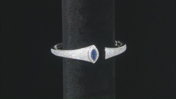 Blue And White Cubic Zirconia Rhodium Over Silver Bangle 9.84ctw