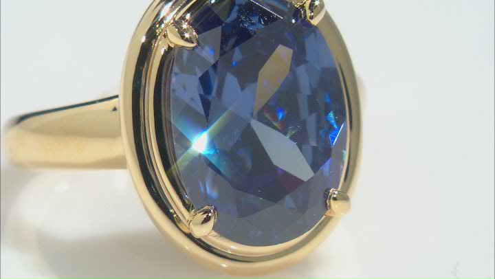 Blue Cubic Zirconia 18K Yellow Gold Over Sterling Silver Ring 9.87ctw Video Thumbnail