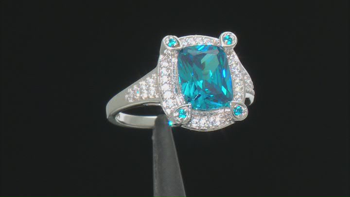 Blue And White Cubic Zirconia Rhodium Over Sterling Silver Ring 5.52ctw Video Thumbnail