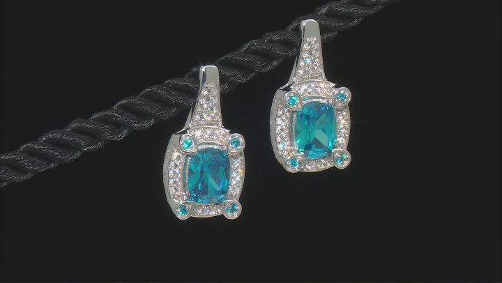 Blue And White Cubic Zirconia Rhodium Over Sterling Silver Earrings 5.26ctw Video Thumbnail