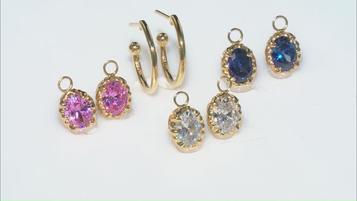 Blue, Pink And White Cubic Zirconia 18K Yellow Gold Over Sterling Silver Earrings 13.87ctw