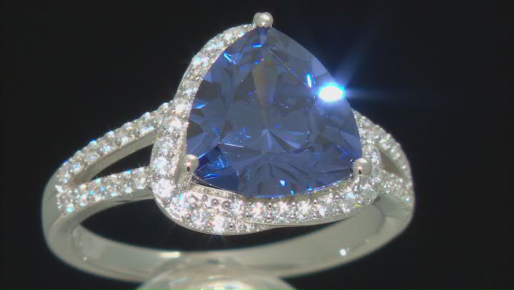 Blue And White Cubic Zirconia Rhodium Over Sterling Silver Ring 6.65ctw Video Thumbnail