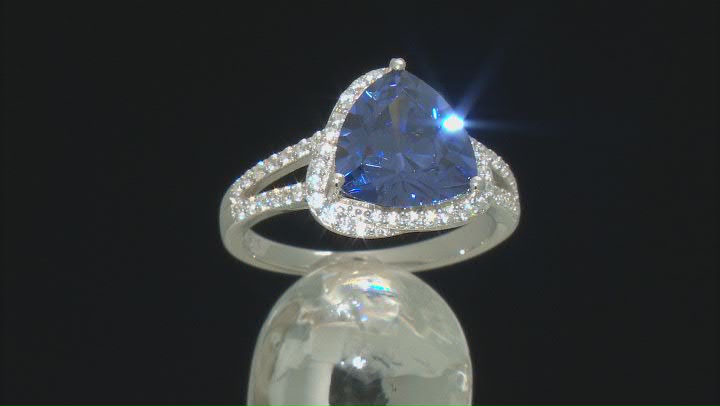 Blue And White Cubic Zirconia Rhodium Over Sterling Silver Ring 6.65ctw Video Thumbnail