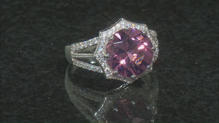 Blush Zircon Simulant And White Cubic Zirconia Rhodium Over Sterling Silver Ring 7.46ctw Video Thumbnail