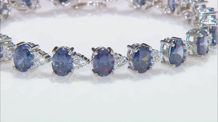Blue And White Cubic Zirconia Rhodium Over Sterling Silver Tennis Bracelet 37.04ctw Video Thumbnail