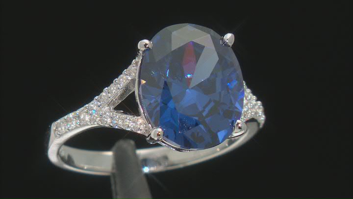 Blue And White Cubic Zirconia Platinum Over Sterling Silver Ring 8.07ctw Video Thumbnail