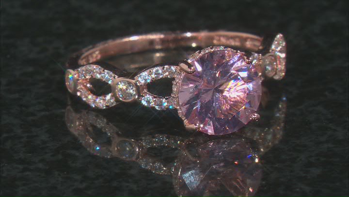 Pink Morganite Simulant And White Cubic Zirconia 18K Rose Gold Over Sterling Silver Ring 2.51ctw Video Thumbnail