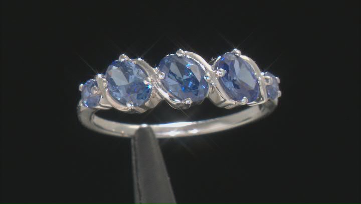 Blue Cubic Zirconia Rhodium Over Sterling Silver Ring 2.71ctw