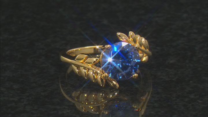 Blue Cubic Zirconia 18K Yellow Gold Over Sterling Silver Ring 4.95ctw