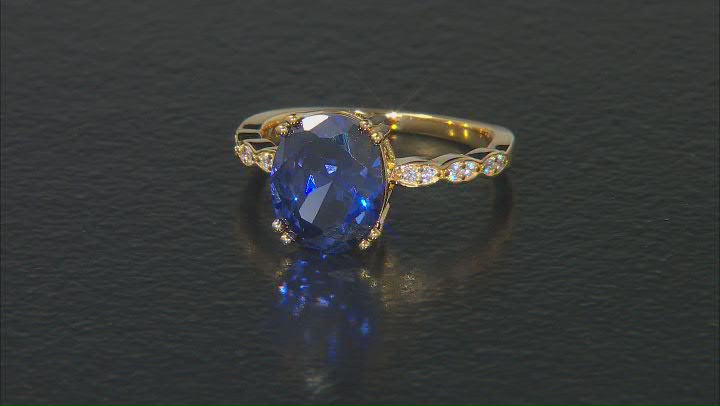 Blue And White Cubic Zirconia 18k Yellow Gold Over Sterling Silver Ring With Bands 6.51ctw Video Thumbnail