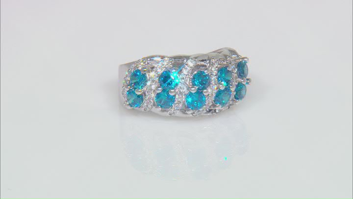 Blue And White Cubic Zirconia Rhodium Over Sterling Silver Ring 4.11ctw
