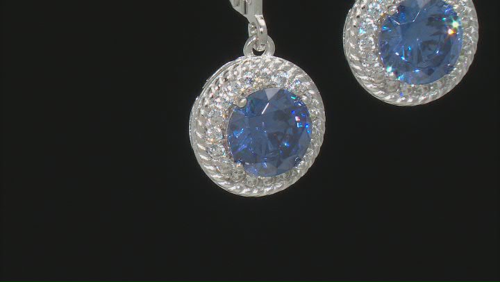 Blue And White Cubic Zircoinia Platinum Over Sterling Silver Earrings 4.61ctw Video Thumbnail