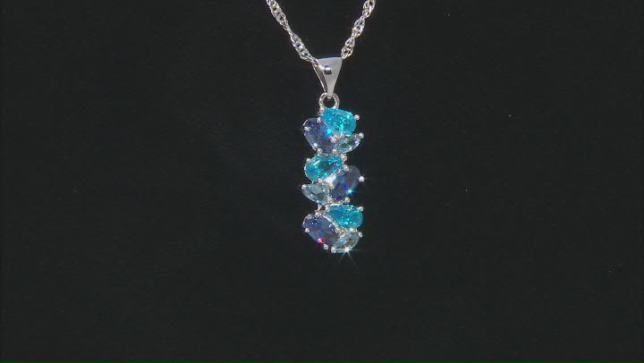 Blue Cubic Zirconia And Lab Created Blue Spinel Rhodium Over Silver Pendant With Chain 1.93ctw Video Thumbnail