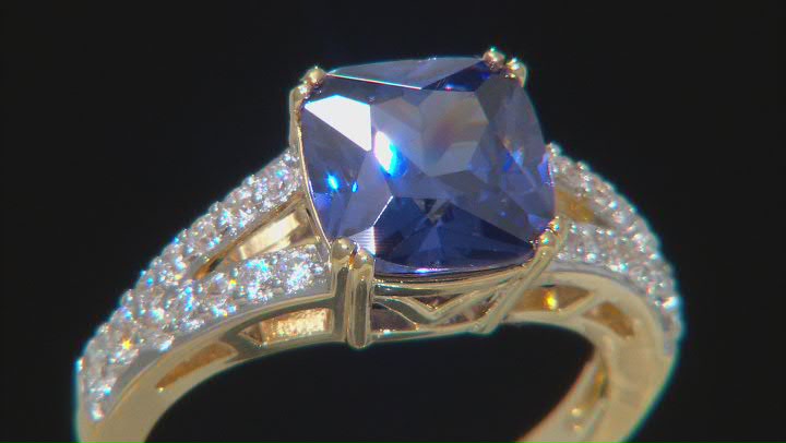 Blue And White Cubic Zirconia 18K Yellow Gold Over Sterling Silver Ring 3.91ctw Video Thumbnail