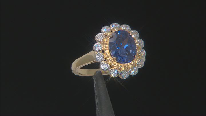 Blue And White Cubic Zirconia 18K Yellow Gold Over Sterling Silver Ring 5.34ctw Video Thumbnail