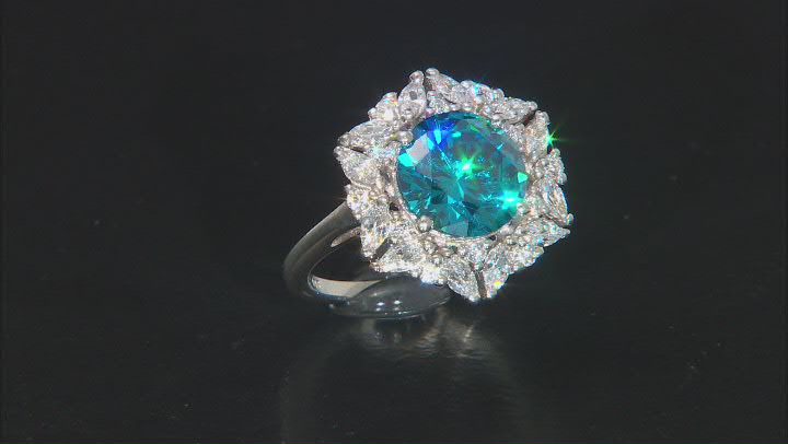 Blue And White Cubic Zirconia Rhodium Over Sterling Silver Ring 7.34ctw Video Thumbnail