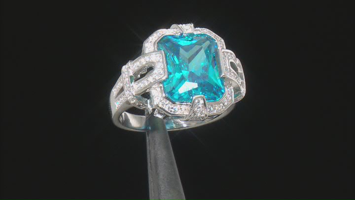Blue And White Cubic Zirconia Rhodium Over Sterling Silver Ring 11.31ctw Video Thumbnail