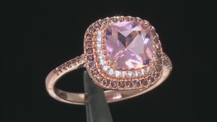 Pink Morganite Simulant And Mocha And White Cubic Zirconia 18k Rose Gold Over Silver Ring 3.12ctw Video Thumbnail
