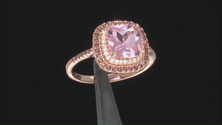 Pink Morganite Simulant And Mocha And White Cubic Zirconia 18k Rose Gold Over Silver Ring 3.12ctw Video Thumbnail