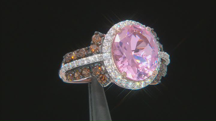 Pink Morganite Simulant And Mocha And White Cubic Zirconia 18k Rose Gold Over Sterling Silver Ring Video Thumbnail
