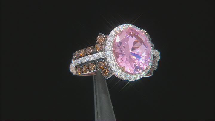 Pink Morganite Simulant And Mocha And White Cubic Zirconia 18k Rose Gold Over Sterling Silver Ring Video Thumbnail