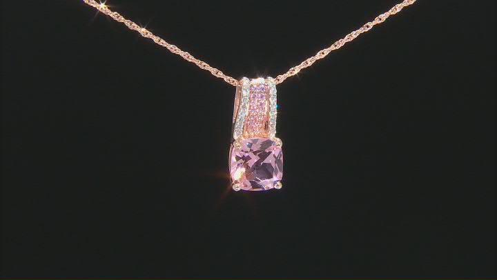 Pink And White Cubic Zirconia 18k Rose Gold Over Silver Pendant With Chain