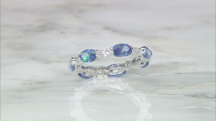 Blue And White Cubic Zirconia Rhodium Over Sterling Silver Eternity Band Ring 5.12ctw Video Thumbnail