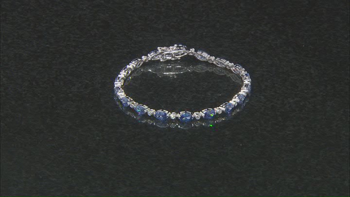 Blue And White Cubic Zirconia Rhodium Over Sterling Silver Tennis Bracelet 13.21ctw Video Thumbnail