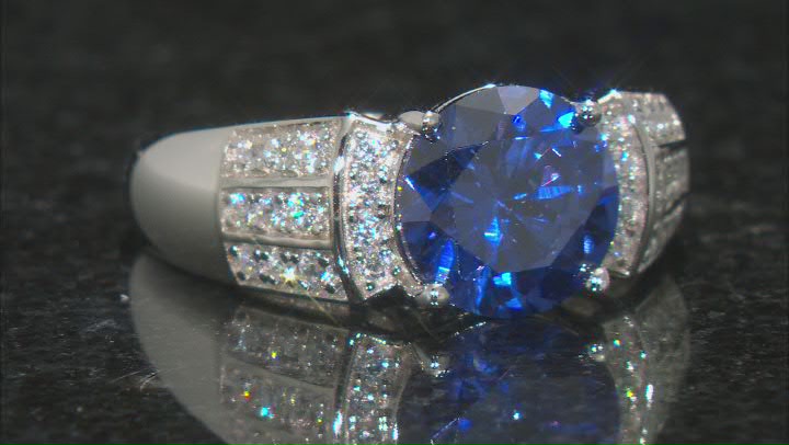 Blue and White Cubic Zirconia Rhodium Over Sterling Silver Ring 4.28ctw Video Thumbnail