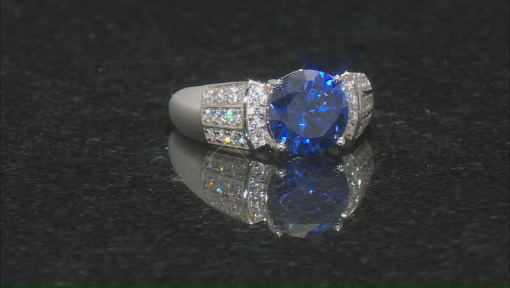 Blue and White Cubic Zirconia Rhodium Over Sterling Silver Ring 4.28ctw Video Thumbnail