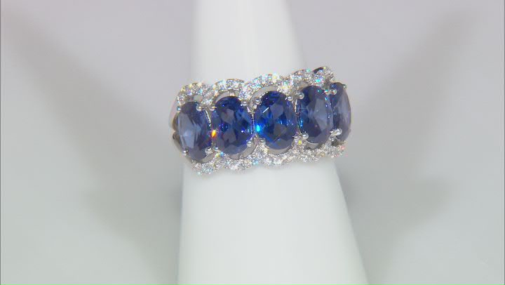 Blue and White Cubic Zirconia Rhodium Over Sterling Silver Ring Video Thumbnail
