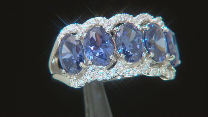 Blue and White Cubic Zirconia Rhodium Over Sterling Silver Ring Video Thumbnail