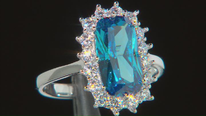 Blue And White Cubic Zirconia Rhodium Over Sterling Silver Ring 6.75ctw Video Thumbnail