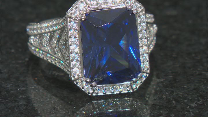 Blue and White Cubic Zirconia Rhodium Over Silver Ring 12.88ctw Video Thumbnail