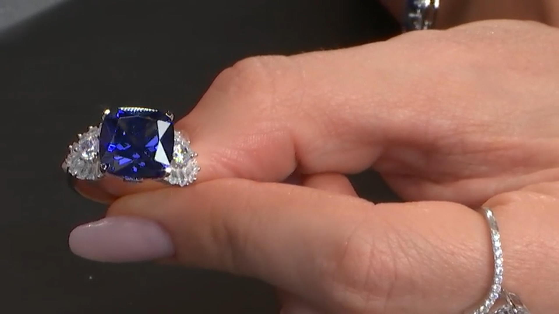 Blue and White Cubic Zirconia Rhodium Over Silver Ring 13.36ctw Video Thumbnail
